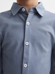 Reiss Airforce Blue Hendon Cotton Button-Through Shirt - Image 4 of 7