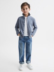 Reiss Airforce Blue Hendon Cotton Button-Through Shirt - Image 6 of 7