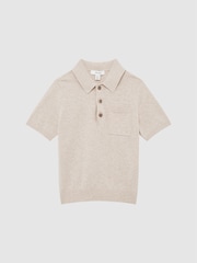 Reiss Oatmeal Ralphy Buttoned Linen Polo - Image 2 of 6