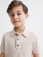 Reiss Oatmeal Ralphy Buttoned Linen Polo - Image 4 of 6