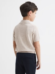 Reiss Oatmeal Ralphy Buttoned Linen Polo - Image 5 of 6