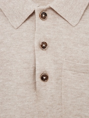 Reiss Oatmeal Ralphy Buttoned Linen Polo - Image 6 of 6