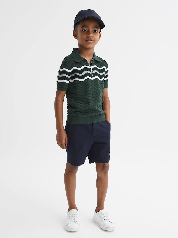 Reiss Emerald Cole Senior Half-Zip Textured T-Shirt - Image 1 of 6