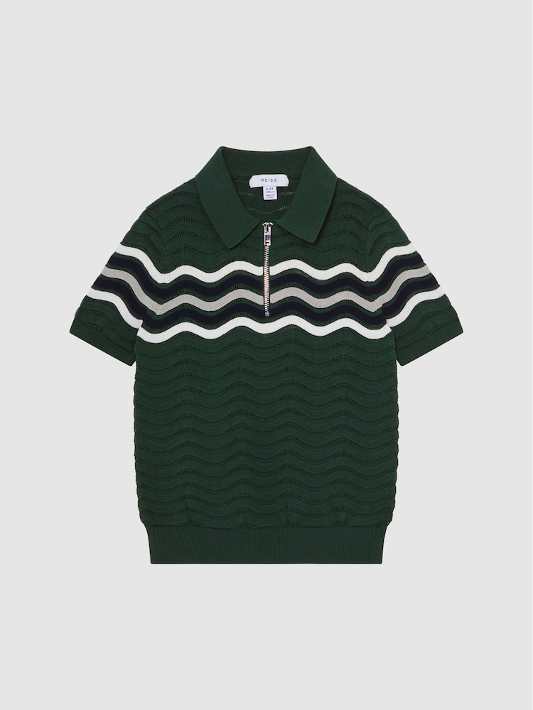 Reiss Emerald Cole Senior Half-Zip Textured T-Shirt - Image 2 of 6