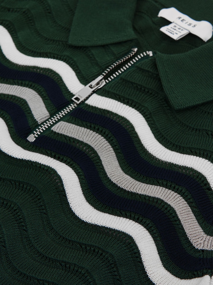 Reiss Emerald Cole Senior Half-Zip Textured T-Shirt - Image 6 of 6