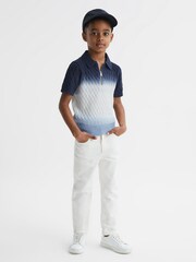 Reiss Blue Micah Ombre Half Zip Polo T-Shirt - Image 1 of 6