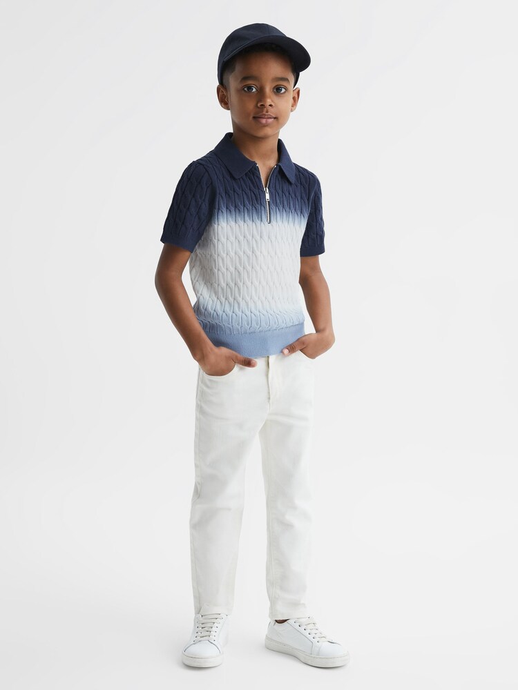 Reiss Blue Micah Ombre Half Zip Polo T-Shirt - Image 1 of 6