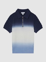 Reiss Blue Micah Ombre Half Zip Polo T-Shirt - Image 2 of 6