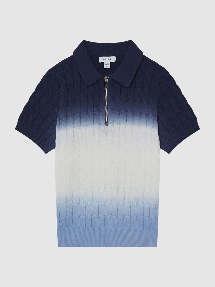 Reiss Blue Micah Ombre Half Zip Polo T-Shirt - Image 2 of 6