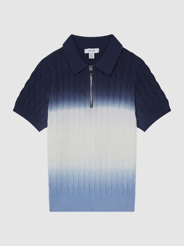 Reiss Blue Micah Ombre Half Zip Polo T-Shirt - Image 2 of 6 Reiss Blue Micah Ombre Half Zip Polo T-Shirt - Image 2 of 6