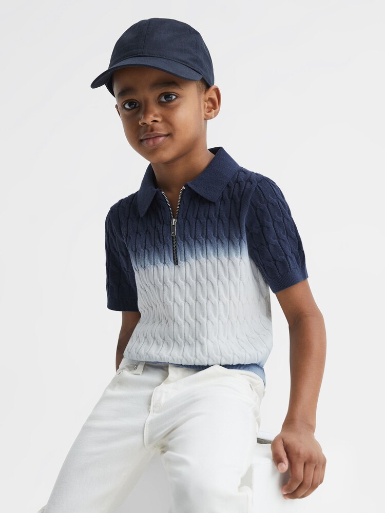 Reiss Blue Micah Ombre Half Zip Polo T-Shirt - Image 3 of 6