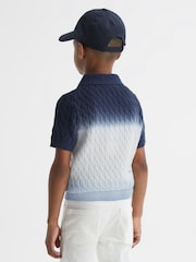 Reiss Blue Micah Ombre Half Zip Polo T-Shirt - Image 5 of 6