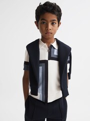 Reiss Optic White Chapel Junior Slim Fit Short Sleeve Half Zip Polo Shirt - Image 1 of 6