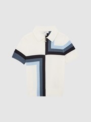 Reiss Optic White Chapel Junior Slim Fit Short Sleeve Half Zip Polo Shirt - Image 2 of 6