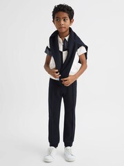 Reiss Optic White Chapel Junior Slim Fit Short Sleeve Half Zip Polo Shirt - Image 3 of 6