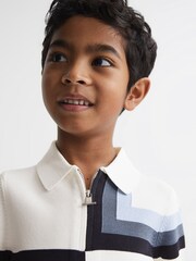 Reiss Optic White Chapel Junior Slim Fit Short Sleeve Half Zip Polo Shirt - Image 4 of 6