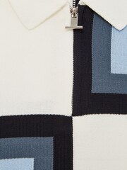 Reiss Optic White Chapel Junior Slim Fit Short Sleeve Half Zip Polo Shirt - Image 6 of 6