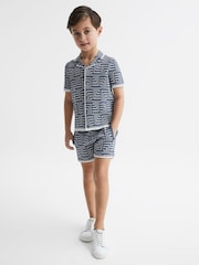 Reiss Airforce Blue Milo Junior Abstract Printed Cuban Collar Shirt - Image 3 of 7