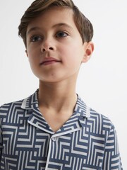 Reiss Airforce Blue Milo Junior Abstract Printed Cuban Collar Shirt - Image 4 of 7