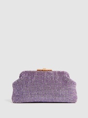 Reiss Mid Purple Adaline Embellished Clutch Bag - Image 1 of 6