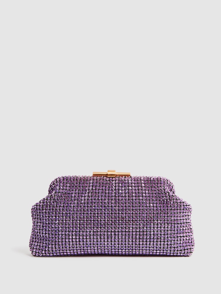 Reiss Mid Purple Adaline Embellished Clutch Bag - Image 1 of 6