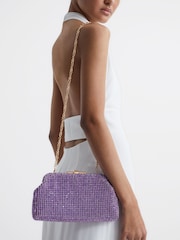 Reiss Mid Purple Adaline Embellished Clutch Bag - Image 2 of 6