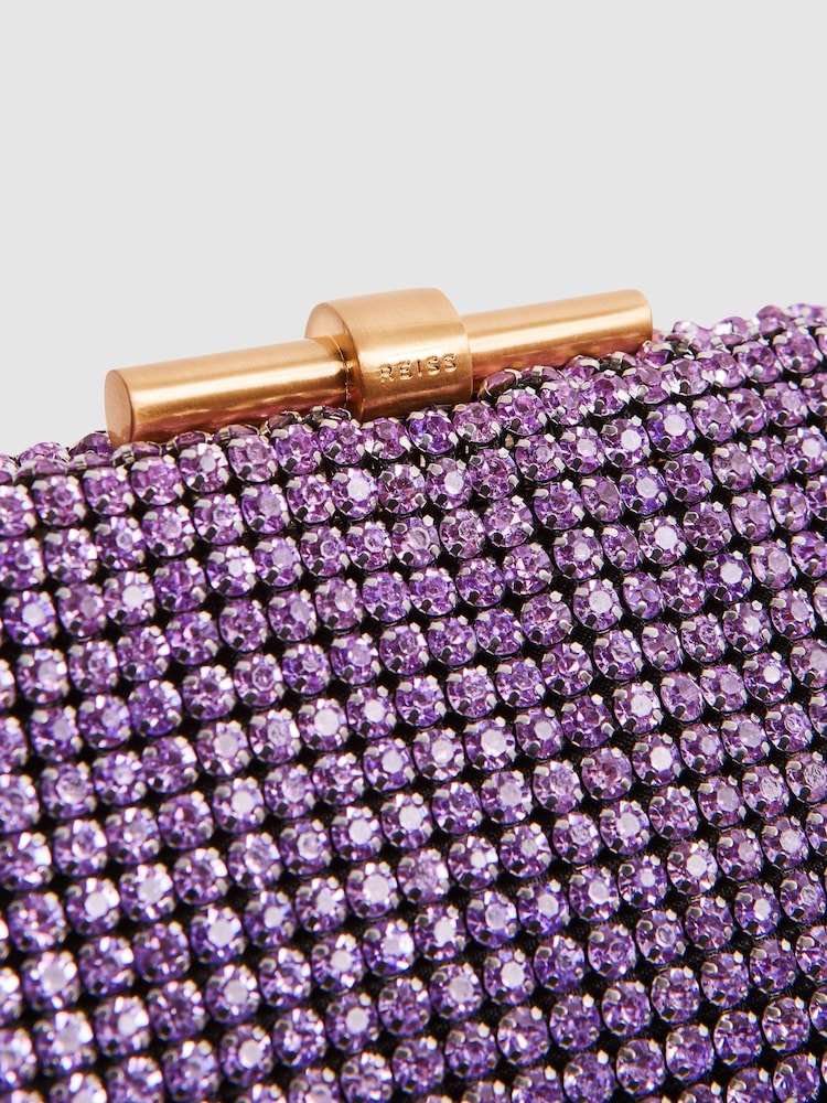 Reiss Mid Purple Adaline Embellished Clutch Bag - Image 6 of 6 Reiss Mid Purple Adaline Embellished Clutch Bag - Image 6 of 6