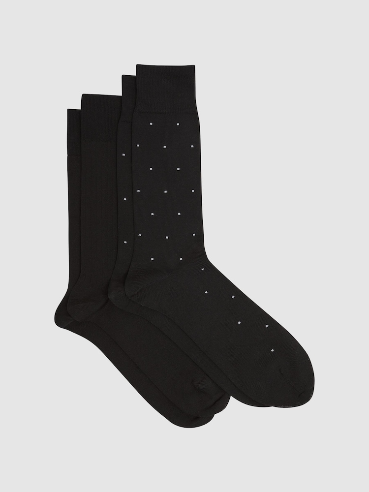 Reiss Black Graham 2 Pack Socks - Image 1 of 3