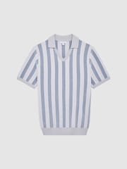 Reiss Ice Grey/Blue Cromer Short Sleeve Open Collar Chenille Polo Shirt - Image 2 of 7