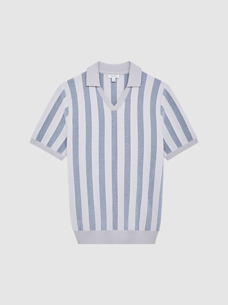 Reiss Ice Grey/Blue Cromer Short Sleeve Open Collar Chenille Polo Shirt - Image 2 of 7