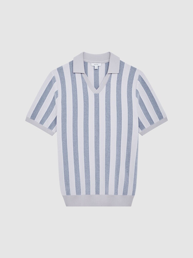 Reiss Ice Grey/Blue Cromer Short Sleeve Open Collar Chenille Polo Shirt - Image 2 of 7 Reiss Ice Grey/Blue Cromer Short Sleeve Open Collar Chenille Polo Shirt - Image 2 of 7
