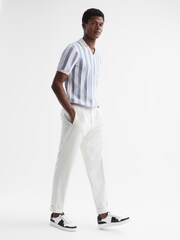 Reiss Ice Grey/Blue Cromer Short Sleeve Open Collar Chenille Polo Shirt - Image 3 of 7