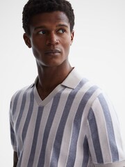 Reiss Ice Grey/Blue Cromer Short Sleeve Open Collar Chenille Polo Shirt - Image 4 of 7