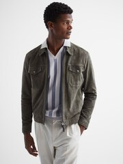 Reiss Ice Grey/Blue Cromer Short Sleeve Open Collar Chenille Polo Shirt - Image 6 of 7