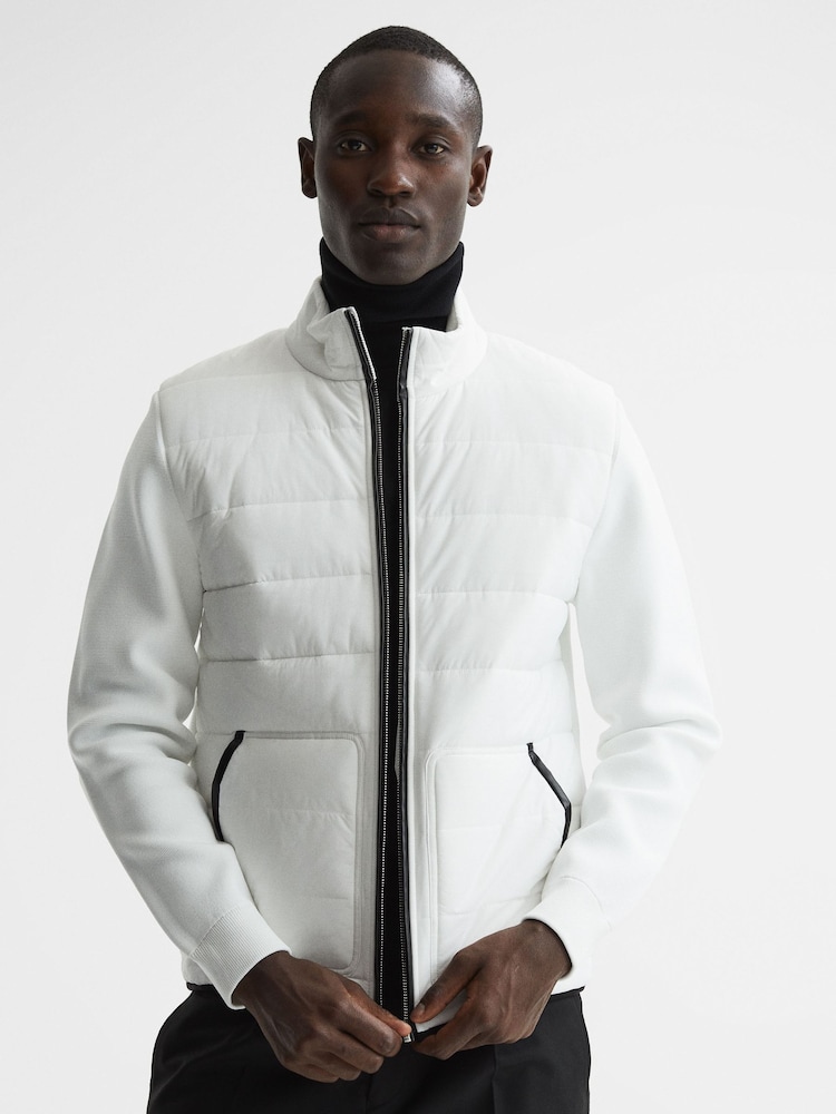 Reiss White Chiltern Hybrid Funnel Neck Jacket - Image 1 of 7