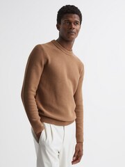 Reiss Camel Cole Ribbed Crew Neck Jumper - Image 1 of 6