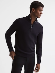 Reiss Navy Lofthouse Half Zip Funnel Neck Jumper - Image 1 of 7