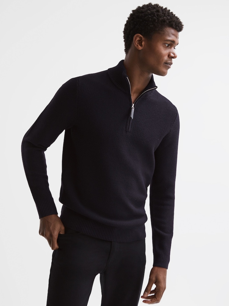 Reiss Navy Lofthouse Half Zip Funnel Neck Jumper - Image 1 of 7