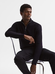 Reiss Navy Lofthouse Half Zip Funnel Neck Jumper - Image 6 of 7