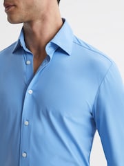 Reiss Soft Blue Voyager Regular Fit Travel Shirt - Image 4 of 6