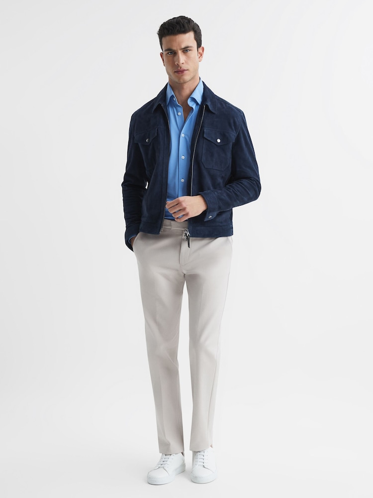 Reiss Soft Blue Voyager Regular Fit Travel Shirt - Image 6 of 6