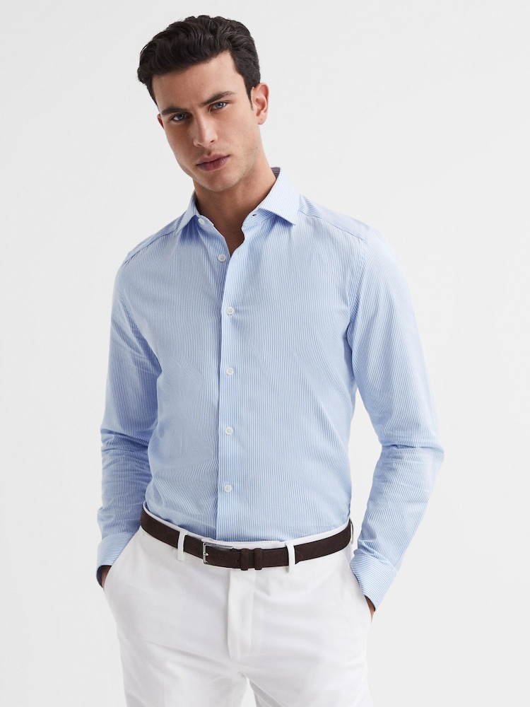 Reiss Blue Stripe Remote Bengal Striped Cotton Slim Fit Shirt - Image 1 of 5