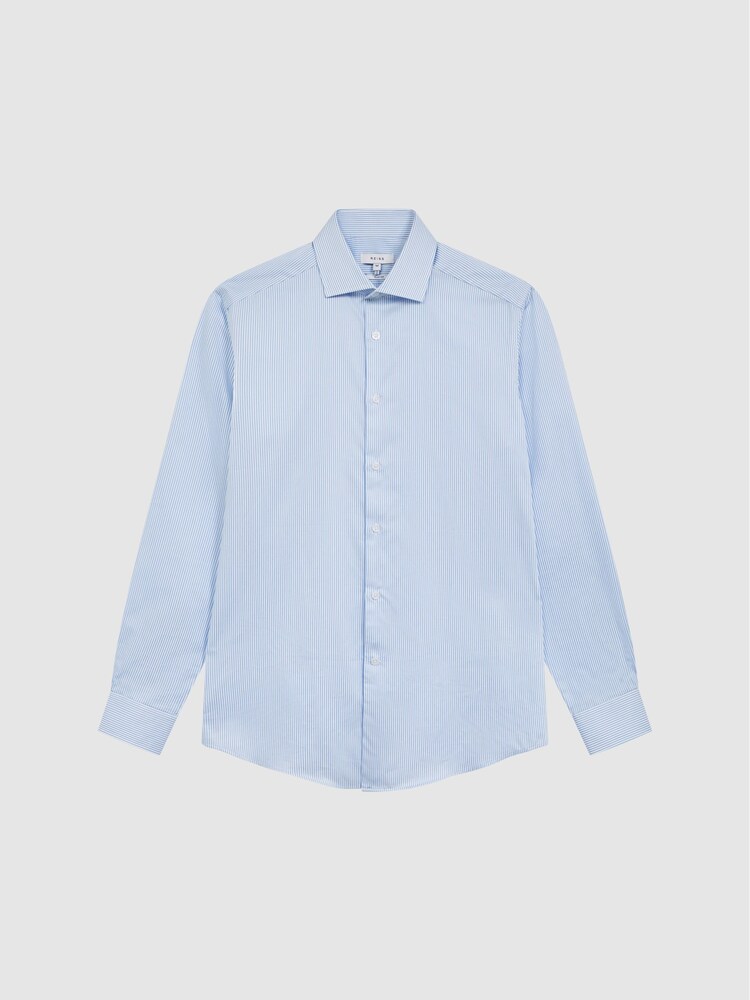 Reiss Blue Stripe Remote Bengal Striped Cotton Slim Fit Shirt - Image 2 of 5