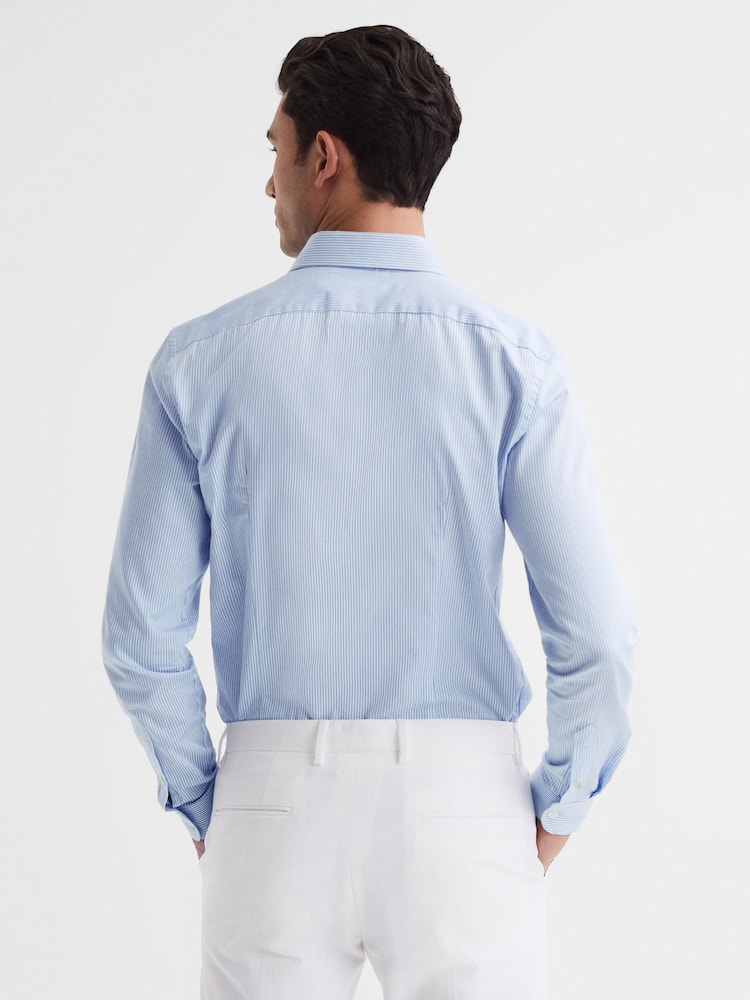 Reiss Blue Stripe Remote Bengal Striped Cotton Slim Fit Shirt - Image 5 of 5