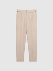 Reiss Oatmeal Trail Cotton-Linen Buckled Trousers - Image 2 of 4