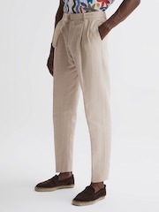 Reiss Oatmeal Trail Cotton-Linen Buckled Trousers - Image 3 of 4
