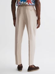 Reiss Oatmeal Trail Cotton-Linen Buckled Trousers - Image 4 of 4