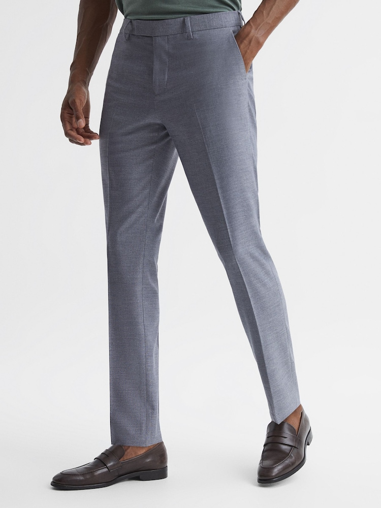 Reiss Airforce Blue Fold Slim Fit Trousers - Image 1 of 6