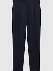 Reiss Navy Thom Adjustable Tapered Fit Trousers with Turn-Ups - Image 1 of 3