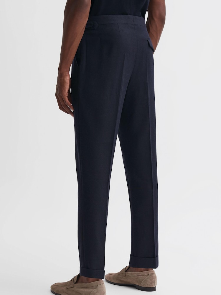 Reiss Navy Thom Adjustable Tapered Fit Trousers with Turn-Ups - Image 2 of 3